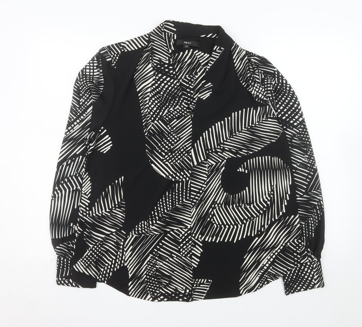 Next Womens Black White Geometric Jersey Blouse Size 16 Long Sleeve