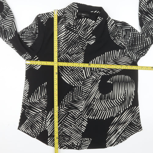 Next Womens Black White Geometric Jersey Blouse Size 16 Long Sleeve