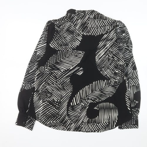 Next Womens Black White Geometric Jersey Blouse Size 16 Long Sleeve