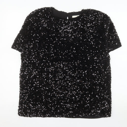 H&M Women's Black Sequin Blouse Size 12 Party Tunic Top