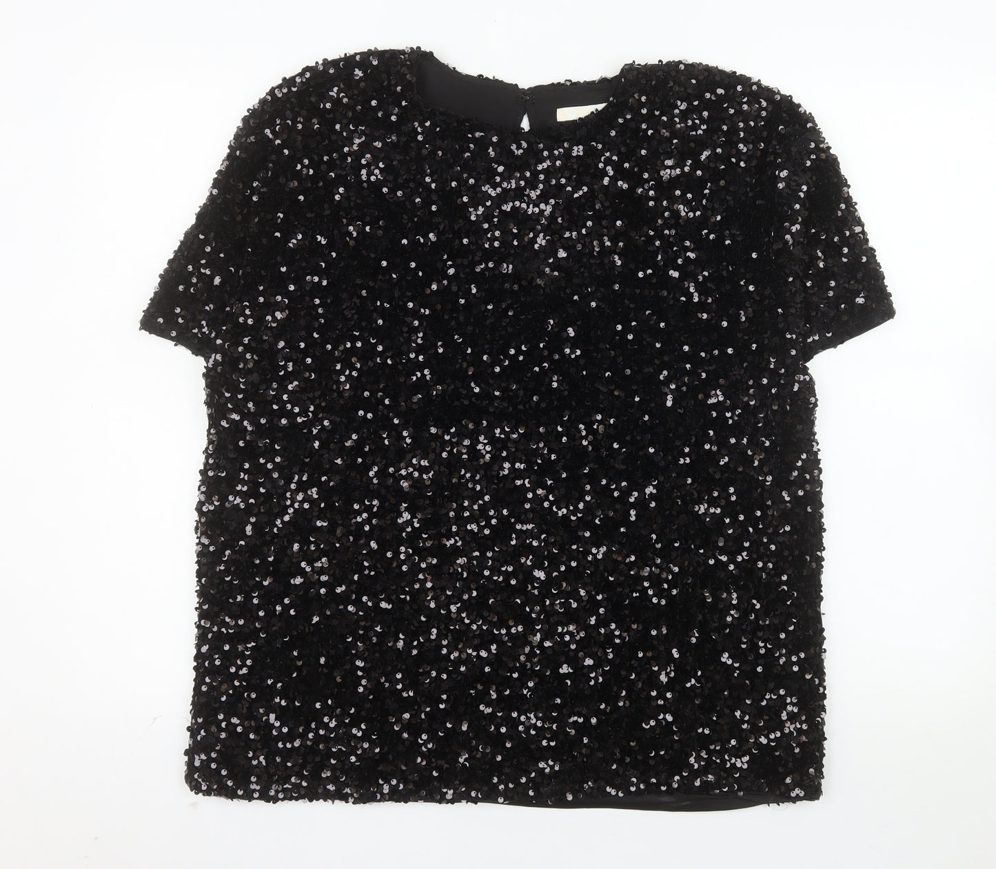 H&M Women's Black Sequin Blouse Size 12 Party Tunic Top