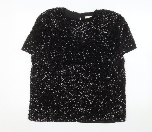 H&M Women's Black Sequin Blouse Size 12 Party Tunic Top