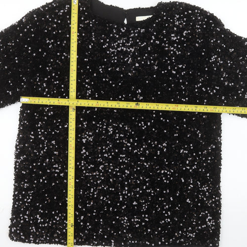 H&M Women's Black Sequin Blouse Size 12 Party Tunic Top