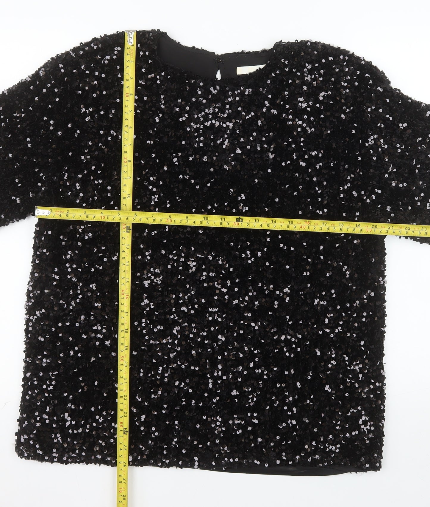 H&M Women's Black Sequin Blouse Size 12 Party Tunic Top