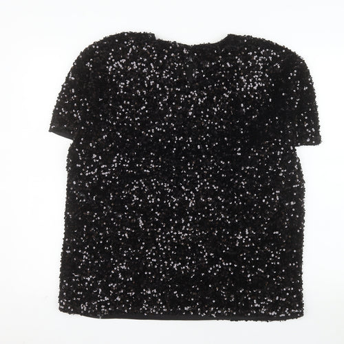 H&M Women's Black Sequin Blouse Size 12 Party Tunic Top