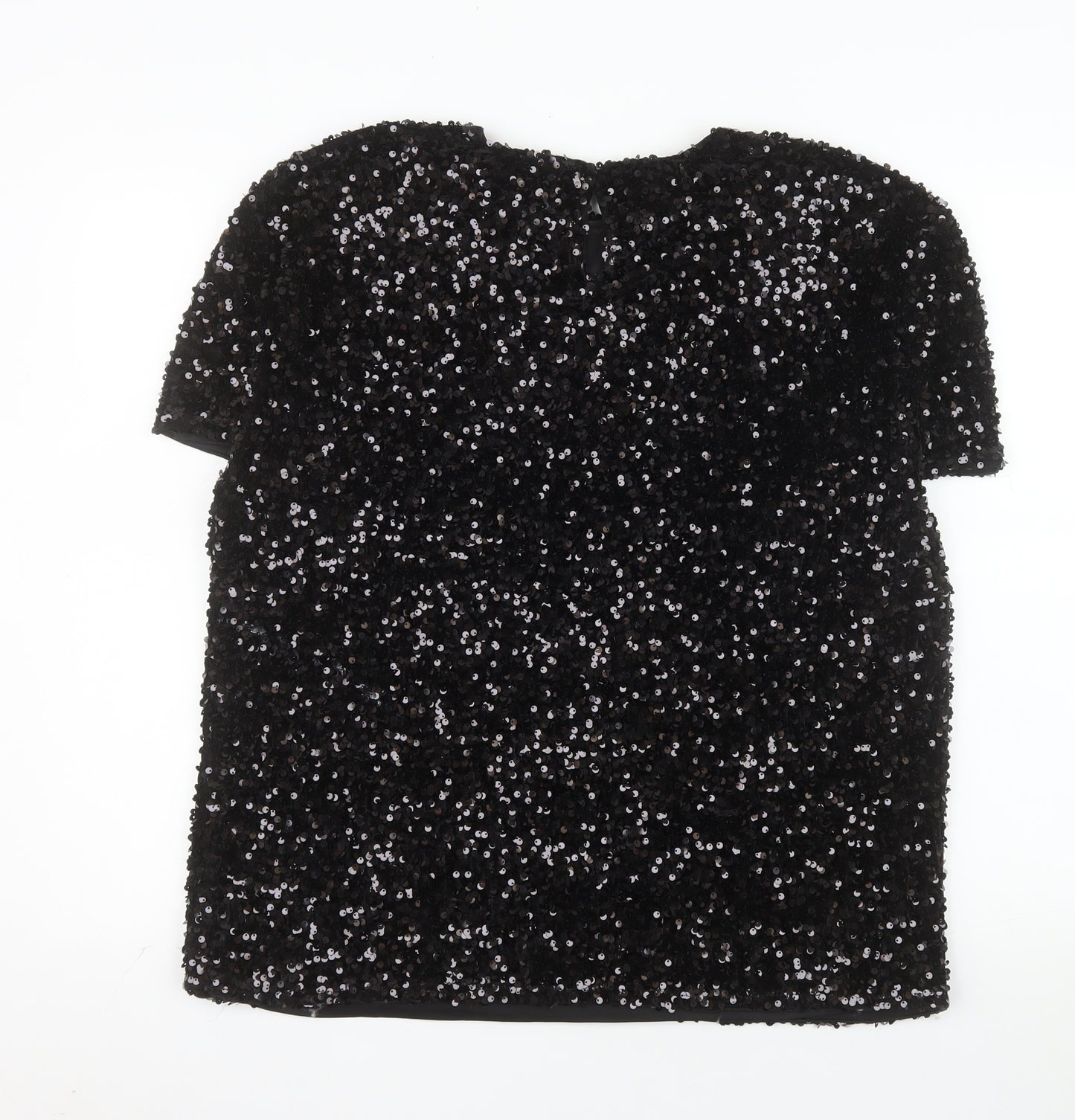 H&M Women's Black Sequin Blouse Size 12 Party Tunic Top