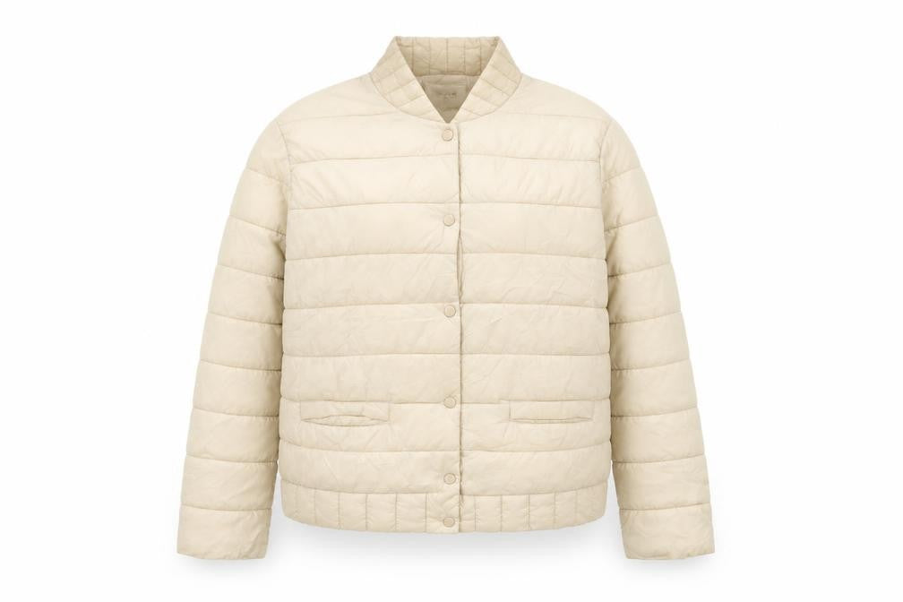 Front view of Cream women’s beige, size UK 14, quilted lightweight puffer jacket