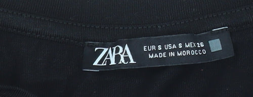 Zara Women Black Cotton Puff Sleeve Crew Neck Blouse Size S