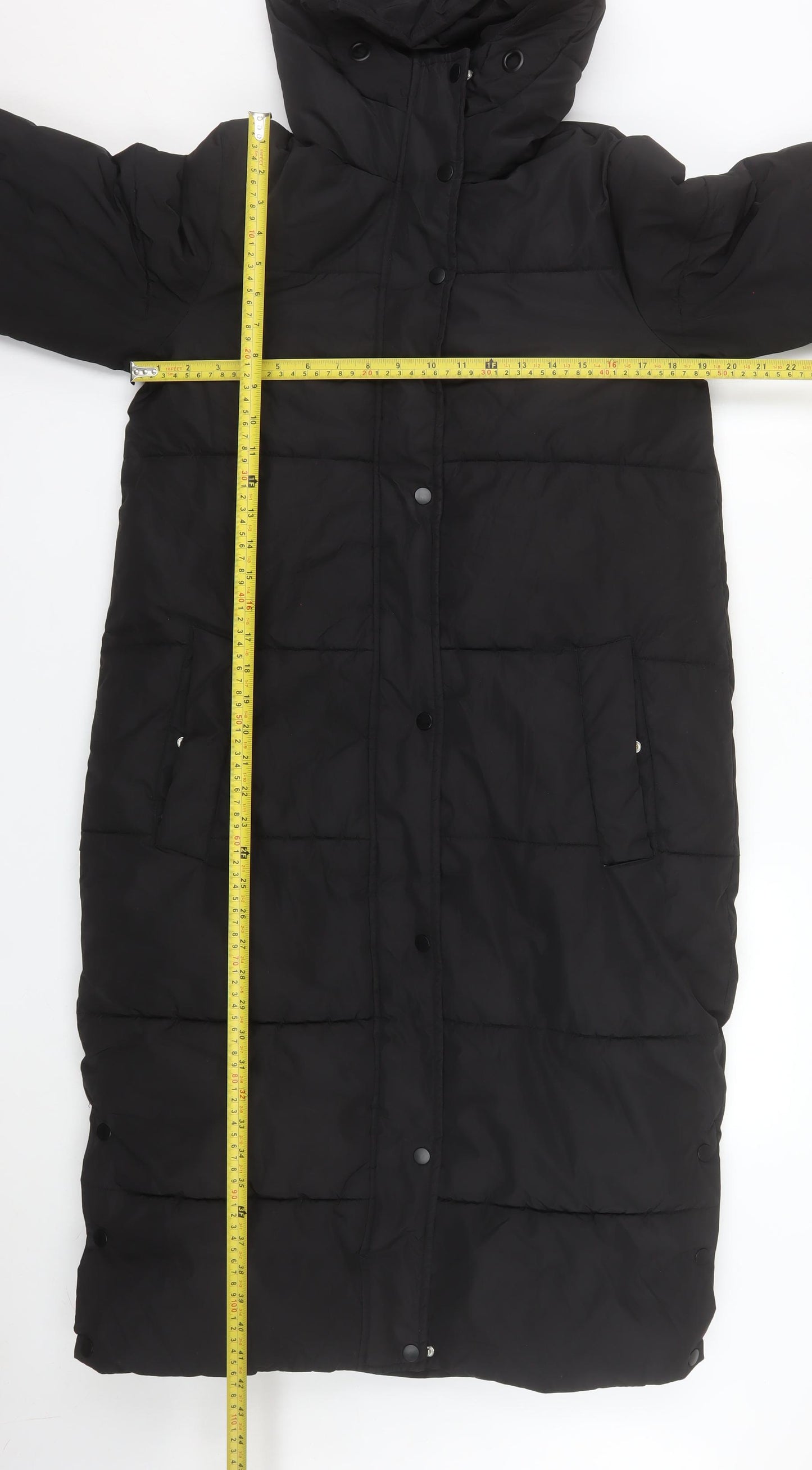 Dunnes Stores Mens Black Long Puffer Coat Hooded Size S