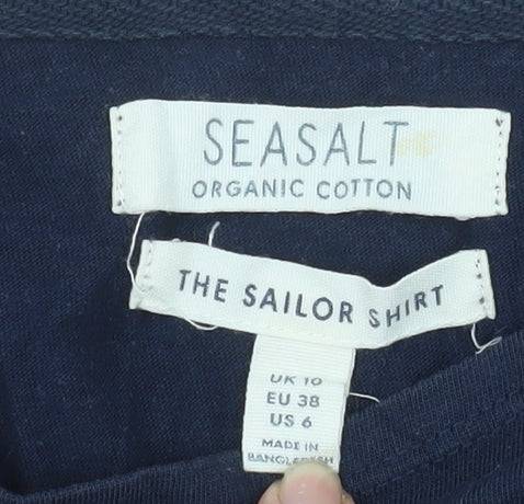 Seasalt Women’s Navy Multicoloured Striped Long Sleeve Sailor Shirt UK 10 Organic Cotton