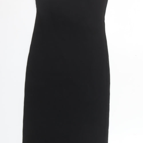 Zara Women Black Bodycon Midi Dress Size 8 Sleeveless Square Neck