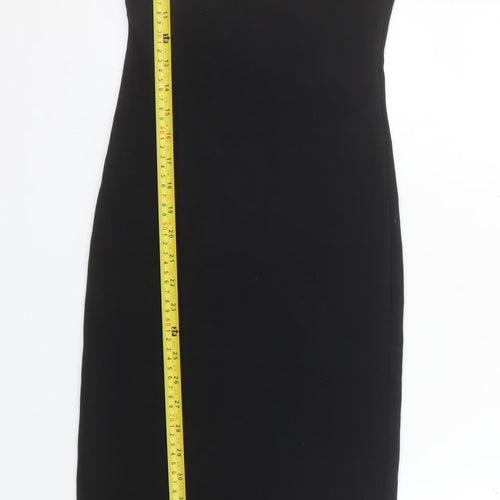 Zara Women Black Bodycon Midi Dress Size 8 Sleeveless Square Neck