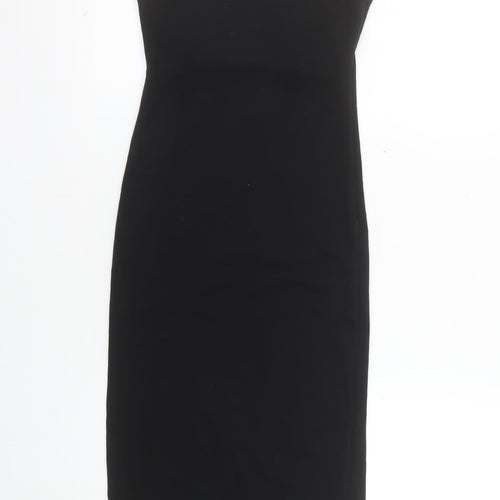 Zara Women Black Bodycon Midi Dress Size 8 Sleeveless Square Neck