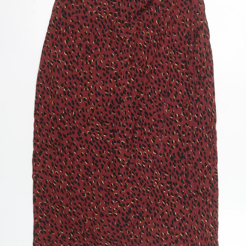 New Look Women Red Animal Print Wrap Midi Skirt Size 8
