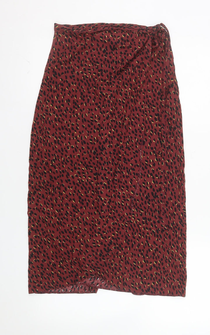 New Look Women Red Animal Print Wrap Midi Skirt Size 8