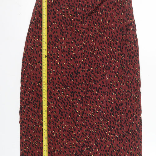 New Look Women Red Animal Print Wrap Midi Skirt Size 8