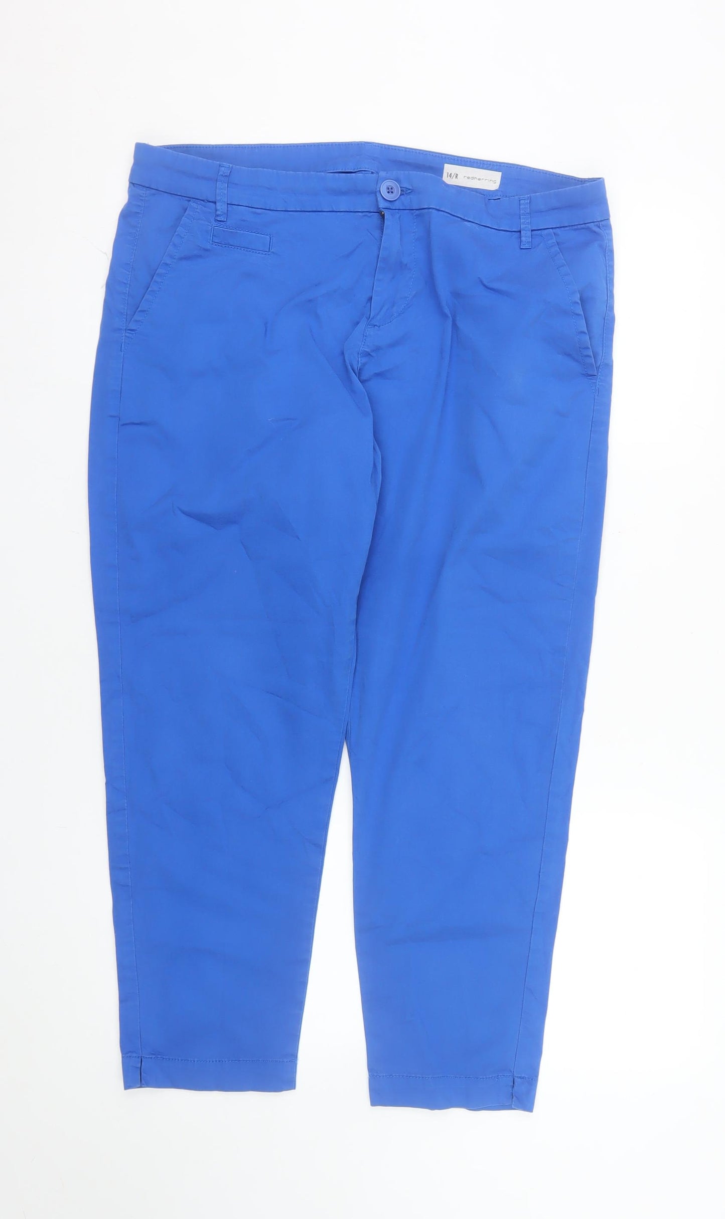 Red Herring Women's Blue Chino Trousers Size 14 Regular Cotton Blend