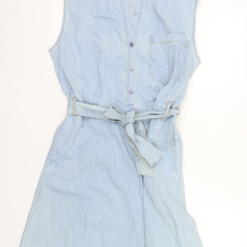 Kelly & Grace Women Blue Sleeveless Cotton Shirt Dress XL