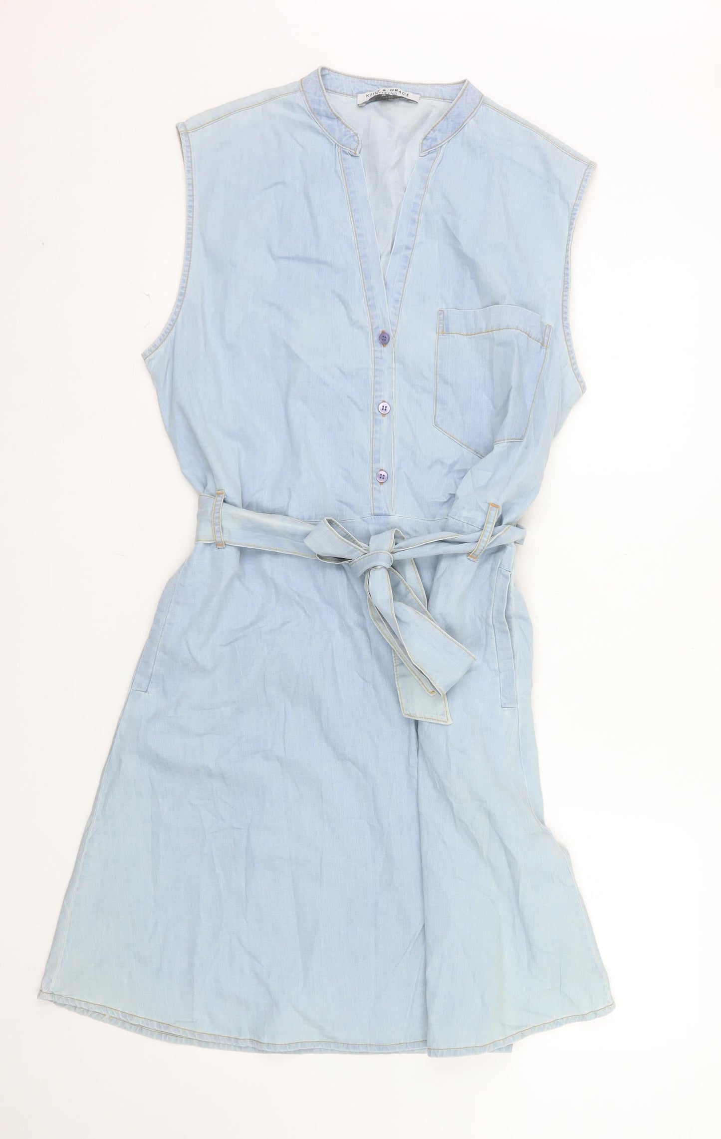 Kelly & Grace Women Blue Sleeveless Cotton Shirt Dress XL
