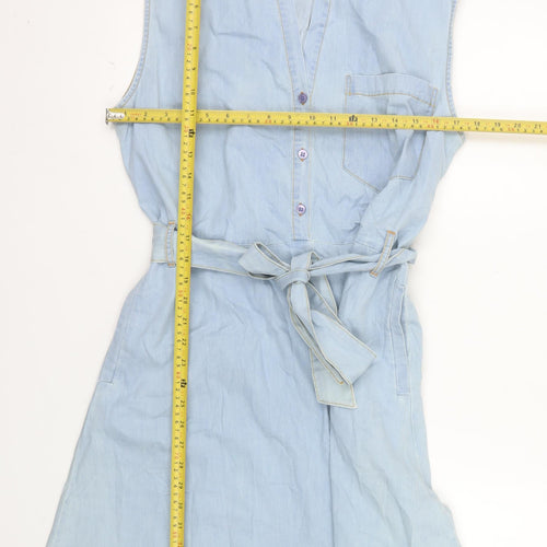 Kelly & Grace Women Blue Sleeveless Cotton Shirt Dress XL