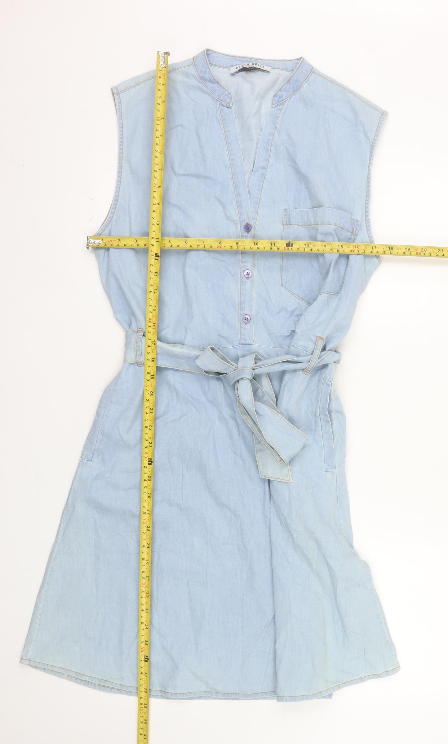 Kelly & Grace Women Blue Sleeveless Cotton Shirt Dress XL