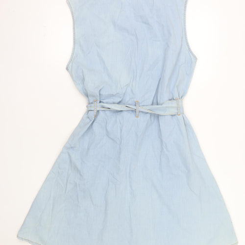 Kelly & Grace Women Blue Sleeveless Cotton Shirt Dress XL