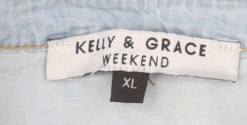 Kelly & Grace Women Blue Sleeveless Cotton Shirt Dress XL