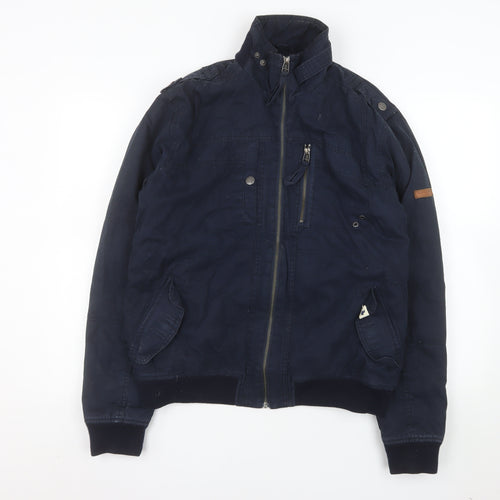 Jack & Jones Men's Blue Cotton Bomber Jacket L Casual Zip Up