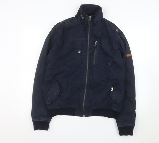 Jack & Jones Men's Blue Cotton Bomber Jacket L Casual Zip Up