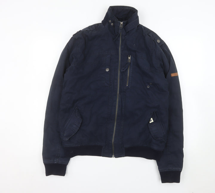 Jack & Jones Men's Blue Cotton Bomber Jacket L Casual Zip Up
