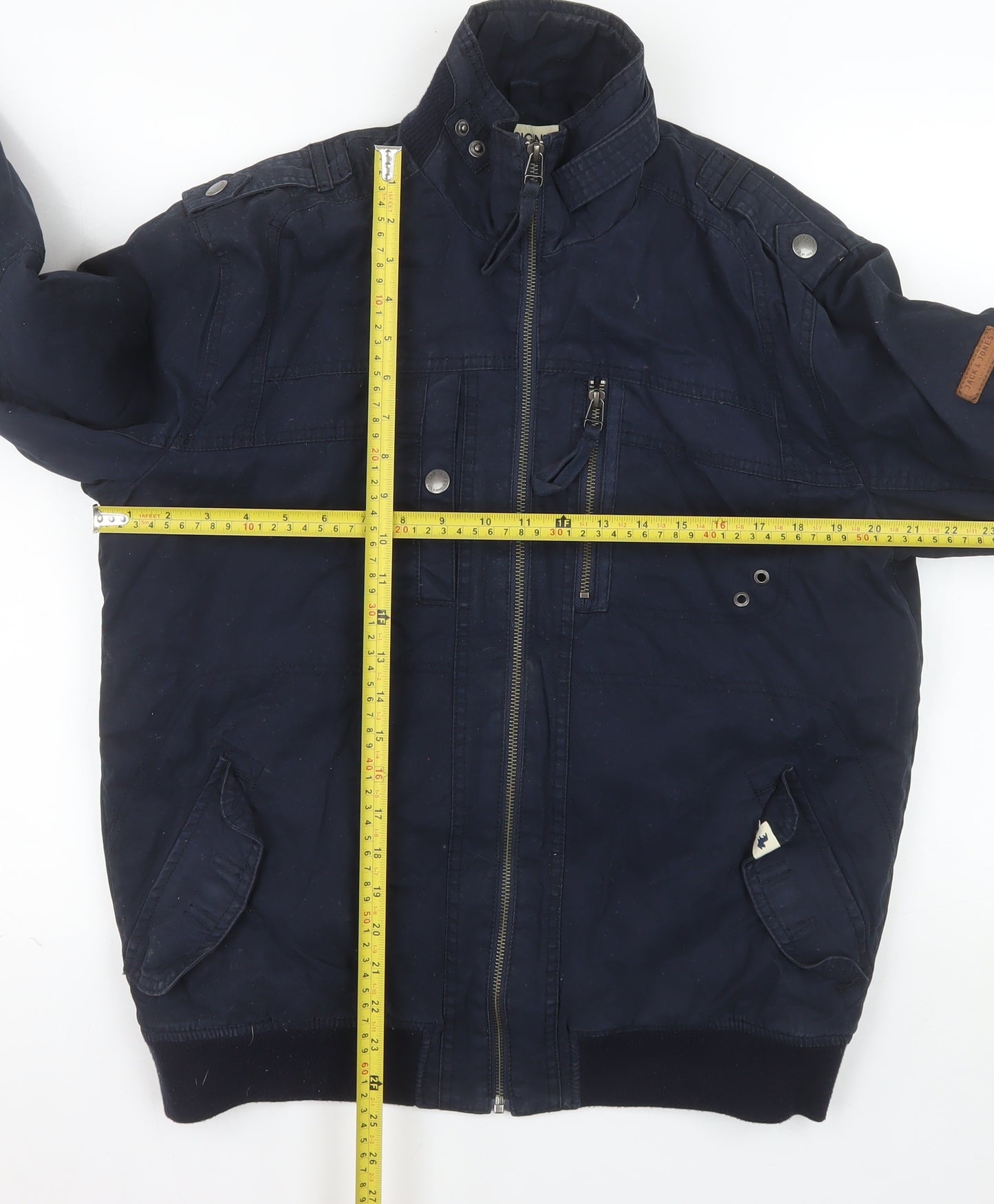 Jack & Jones Men's Blue Cotton Bomber Jacket L Casual Zip Up