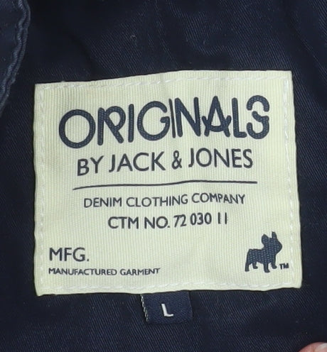 Jack & Jones Men's Blue Cotton Bomber Jacket L Casual Zip Up