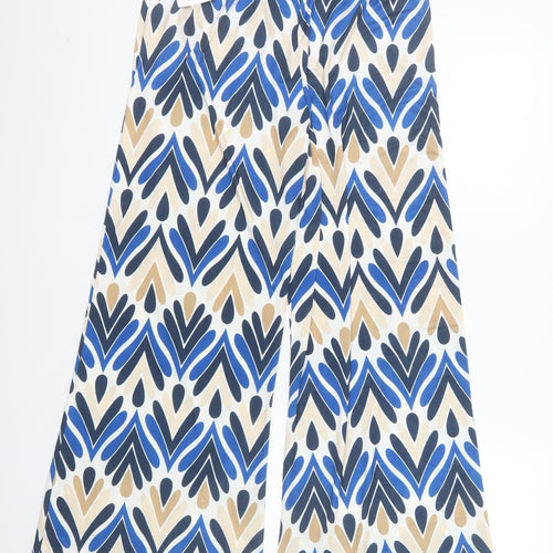 Virgo Boutique Womens Blue Geometric Wide-Leg Trousers One Size 10-14