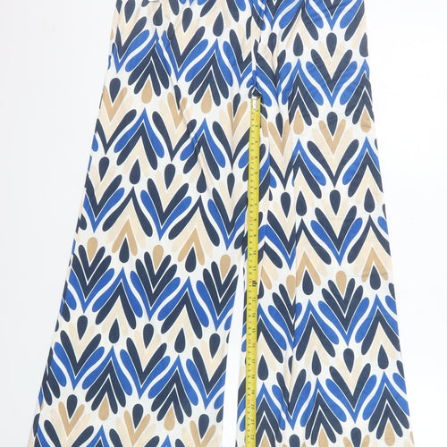 Virgo Boutique Womens Blue Geometric Wide-Leg Trousers One Size 10-14