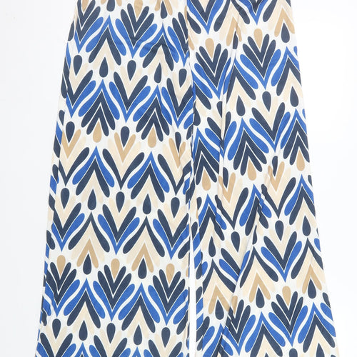 Virgo Boutique Womens Blue Geometric Wide-Leg Trousers One Size 10-14