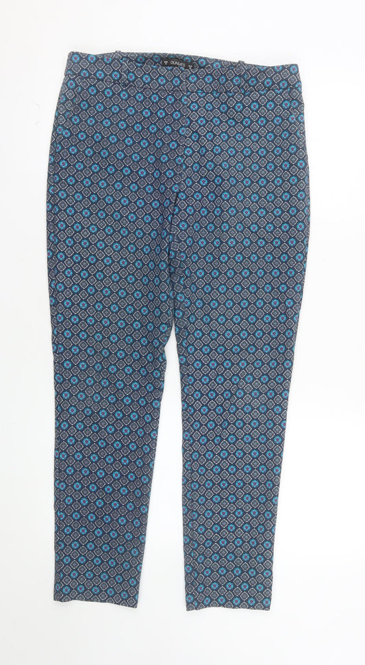Dunnes Stores Womens Blue Geometric Slim Stretch Trousers Size 10
