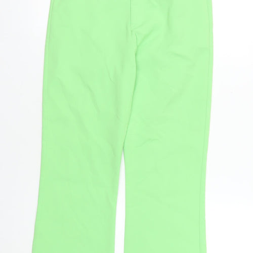 Zara Women Green Mid Rise Straight Trousers Size M Cotton Blend