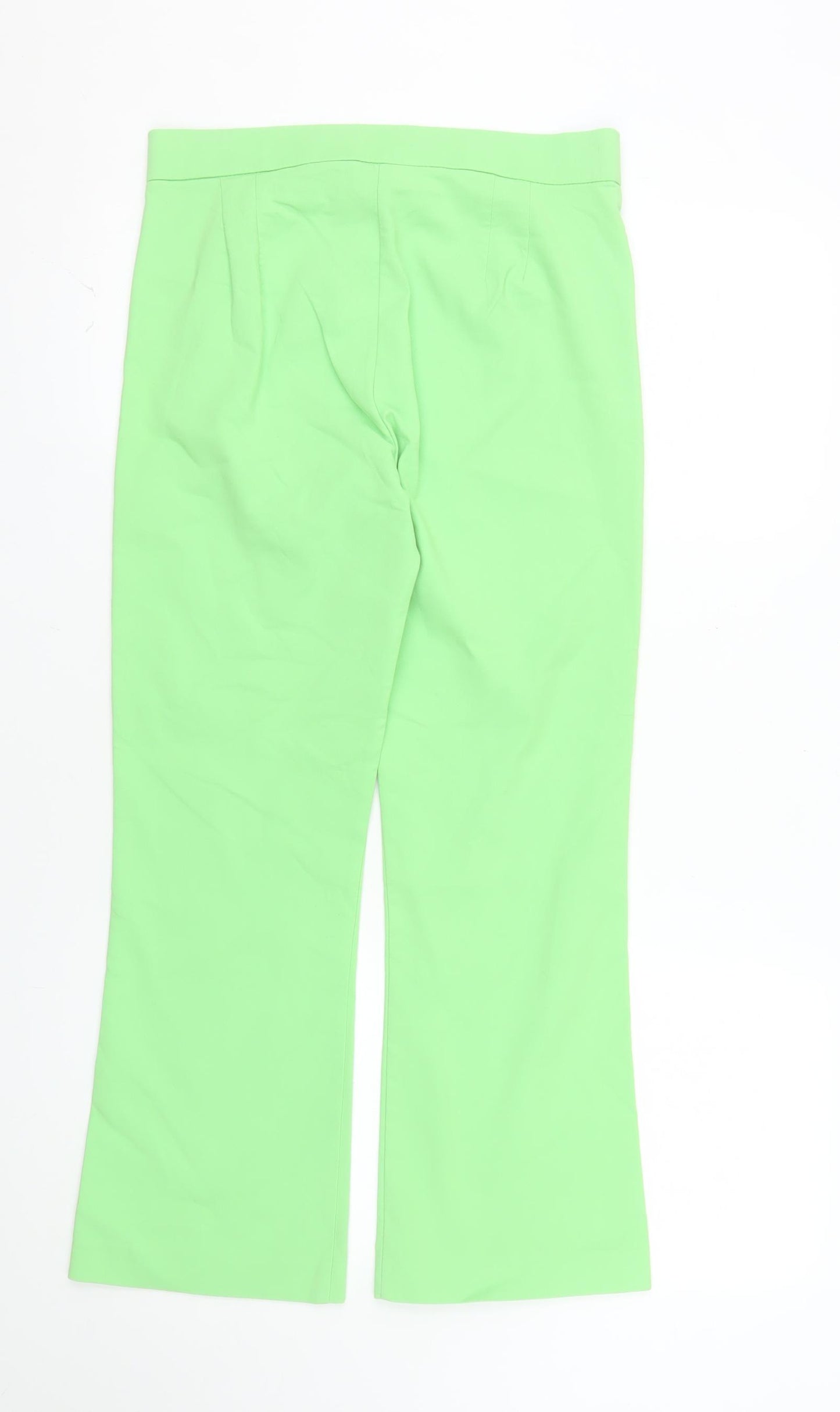 Zara Women Green Mid Rise Straight Trousers Size M Cotton Blend
