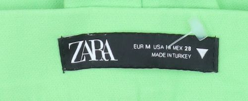 Zara Women Green Mid Rise Straight Trousers Size M Cotton Blend