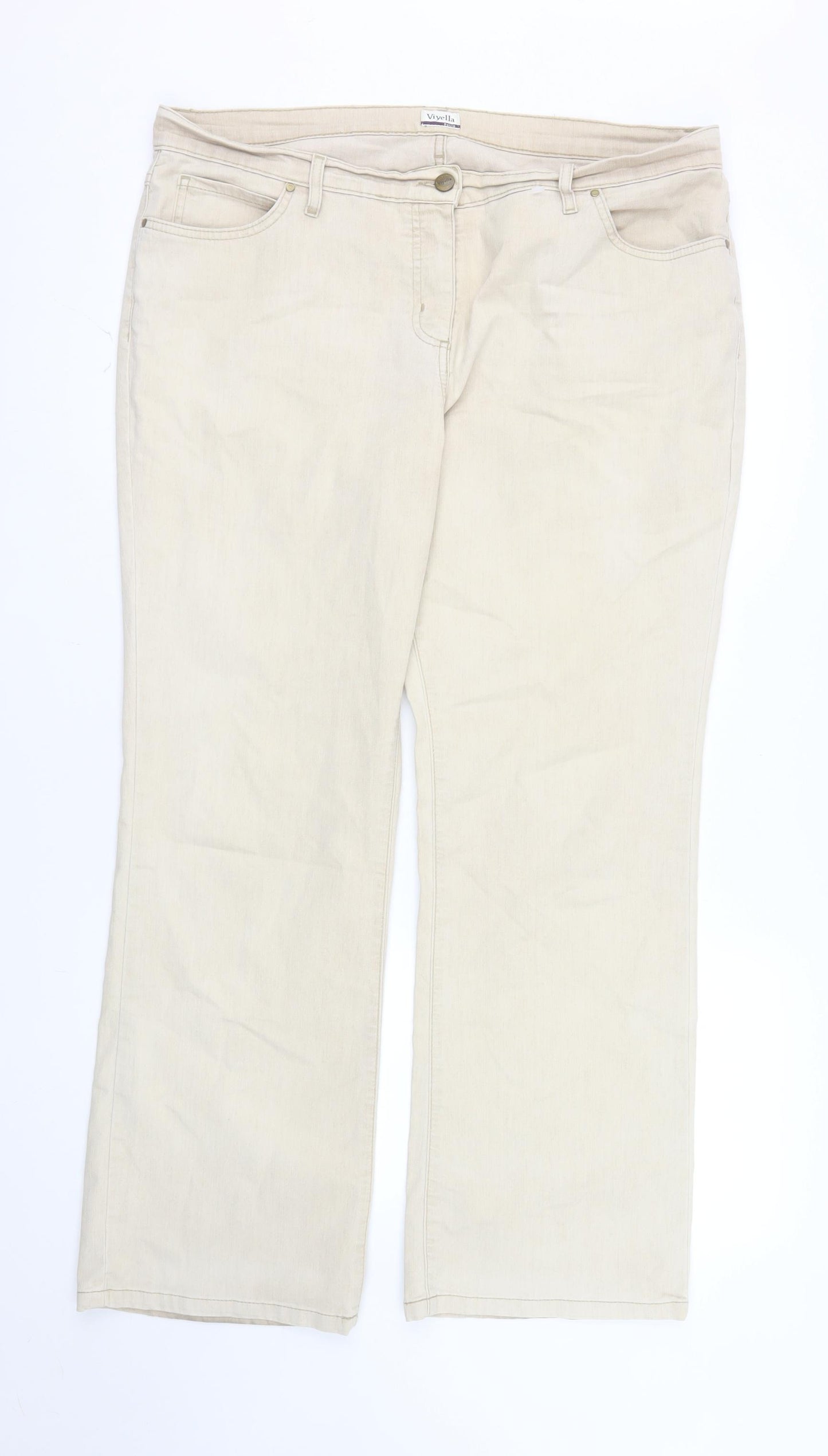 Viyella Petite Women's Beige Chino Trousers Size 16 Cotton Blend