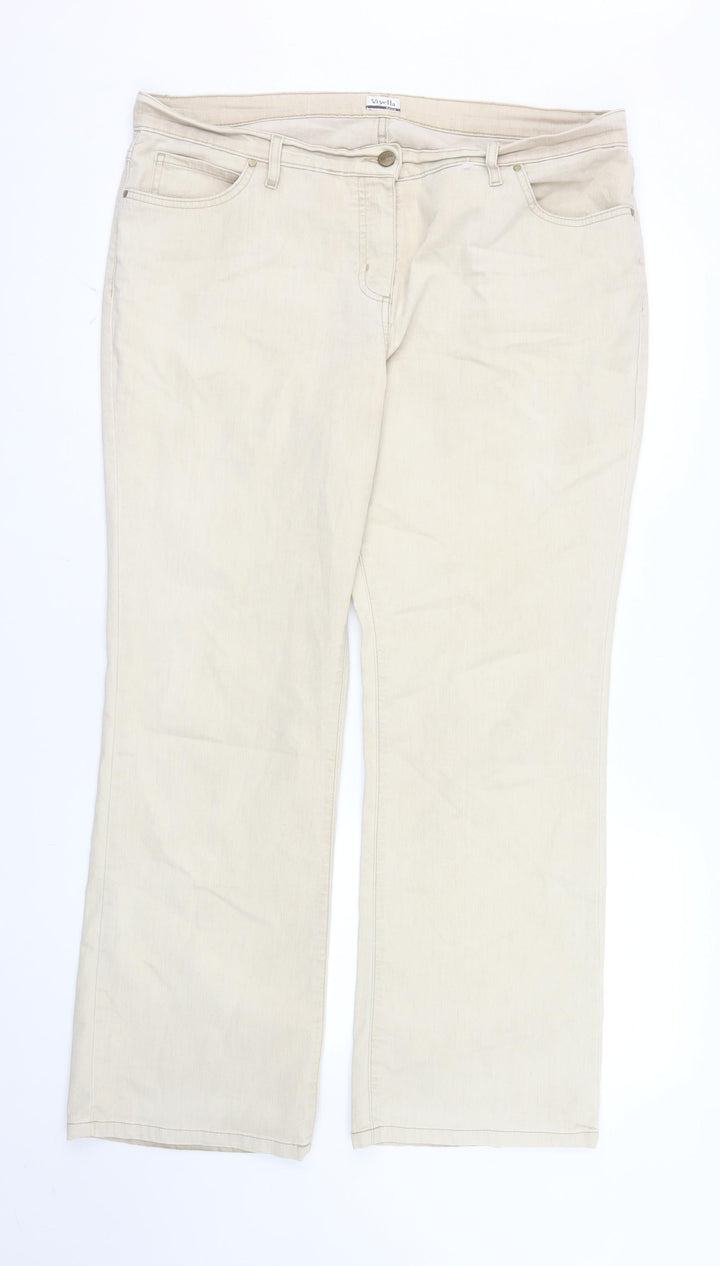 Viyella Petite Women's Beige Chino Trousers Size 16 Cotton Blend