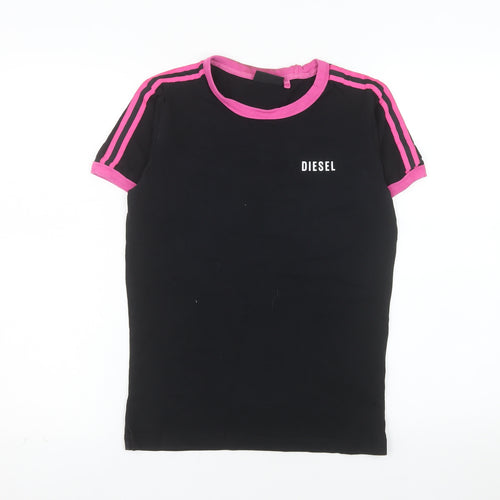 Diesel Women’s Black Pink Ringer T-Shirt Small Slim Fit
