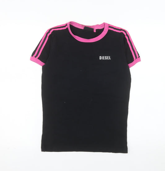 Diesel Women’s Black Pink Ringer T-Shirt Small Slim Fit