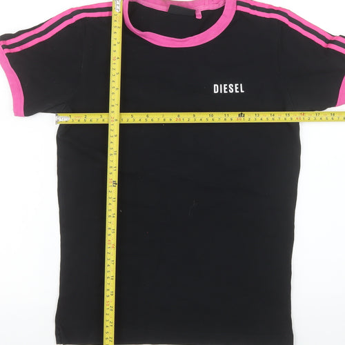 Diesel Women’s Black Pink Ringer T-Shirt Small Slim Fit