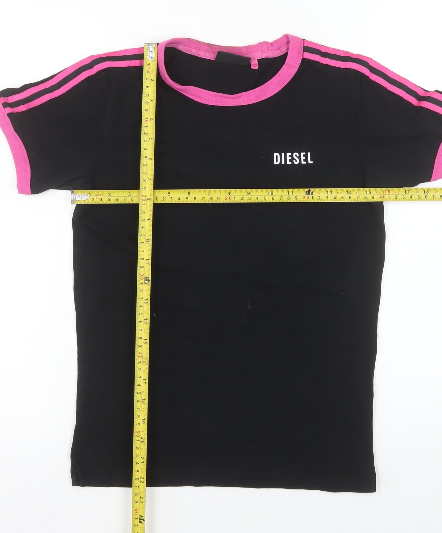 Diesel Women’s Black Pink Ringer T-Shirt Small Slim Fit