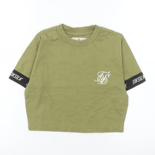 SikSilk Womens Green Cropped T-Shirt Size 10 Short Sleeve Cotton