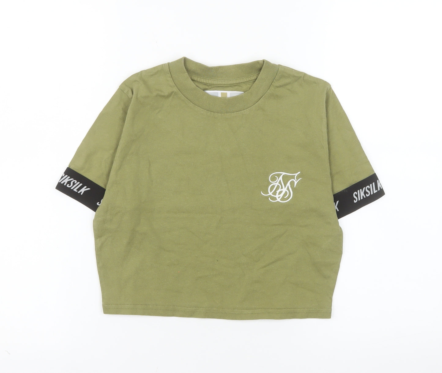 SikSilk Womens Green Cropped T-Shirt Size 10 Short Sleeve Cotton