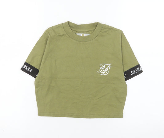 SikSilk Womens Green Cropped T-Shirt Size 10 Short Sleeve Cotton