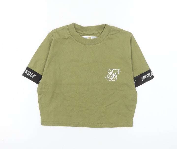 SikSilk Womens Green Cropped T-Shirt Size 10 Short Sleeve Cotton
