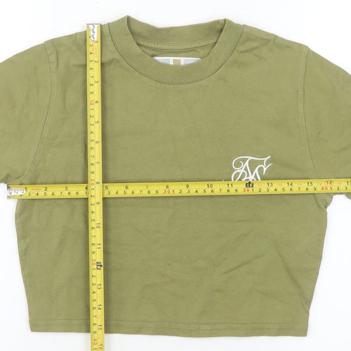 SikSilk Womens Green Cropped T-Shirt Size 10 Short Sleeve Cotton